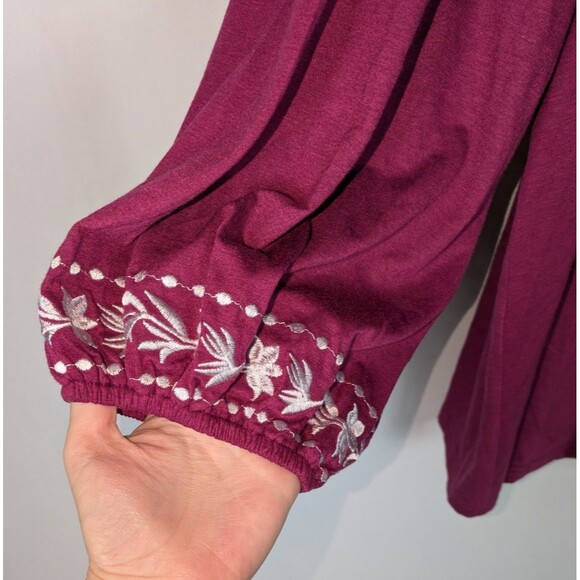 NWT Bloomchic Tunic 26 Women's Pink Embroidered Long Sleeve Tie Neck Stretch - Picture 4 of 8